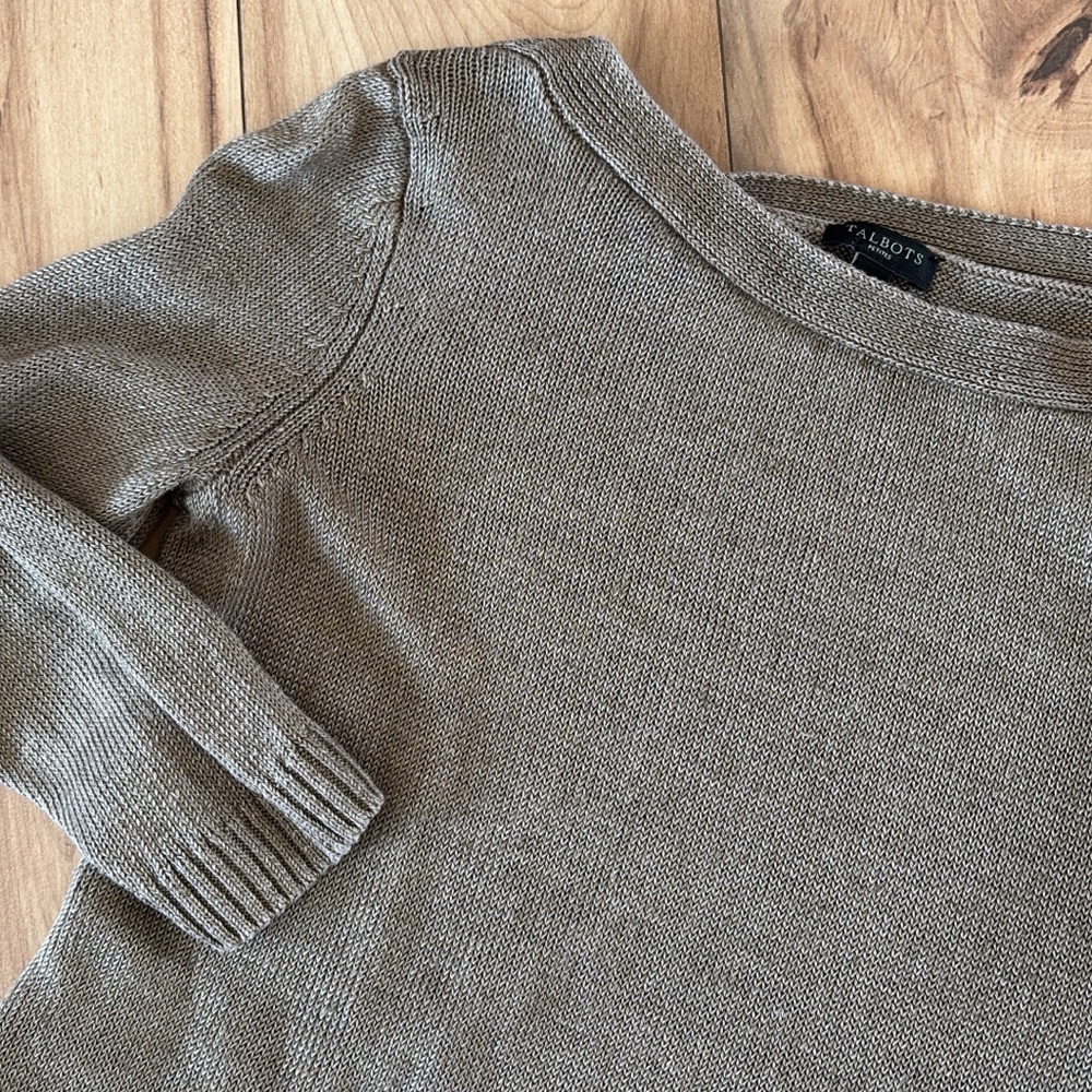 Talbots Taupe linen Knit Pullover 3/4 sleeve